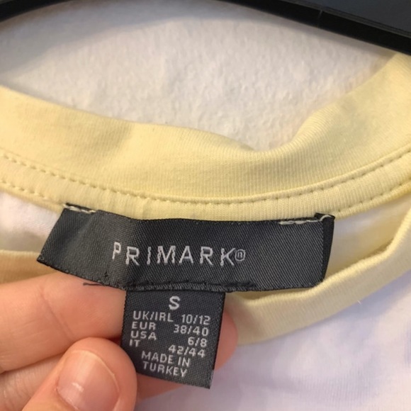 Size 10/12 white with yellow sleeve slightly cropped T-shirt - Picture 3 of 6